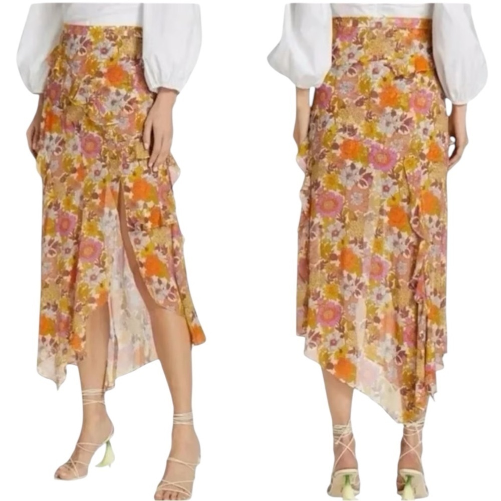 Veronica Beard Eleonora Stone Garden Floral Silk Midi Skirt Size 10